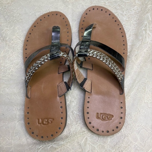 Ugg Womens 8 Shoes Australia Audra Braided Flip Flop Sandal Leather Thong Summer - Picture 4 of 6
